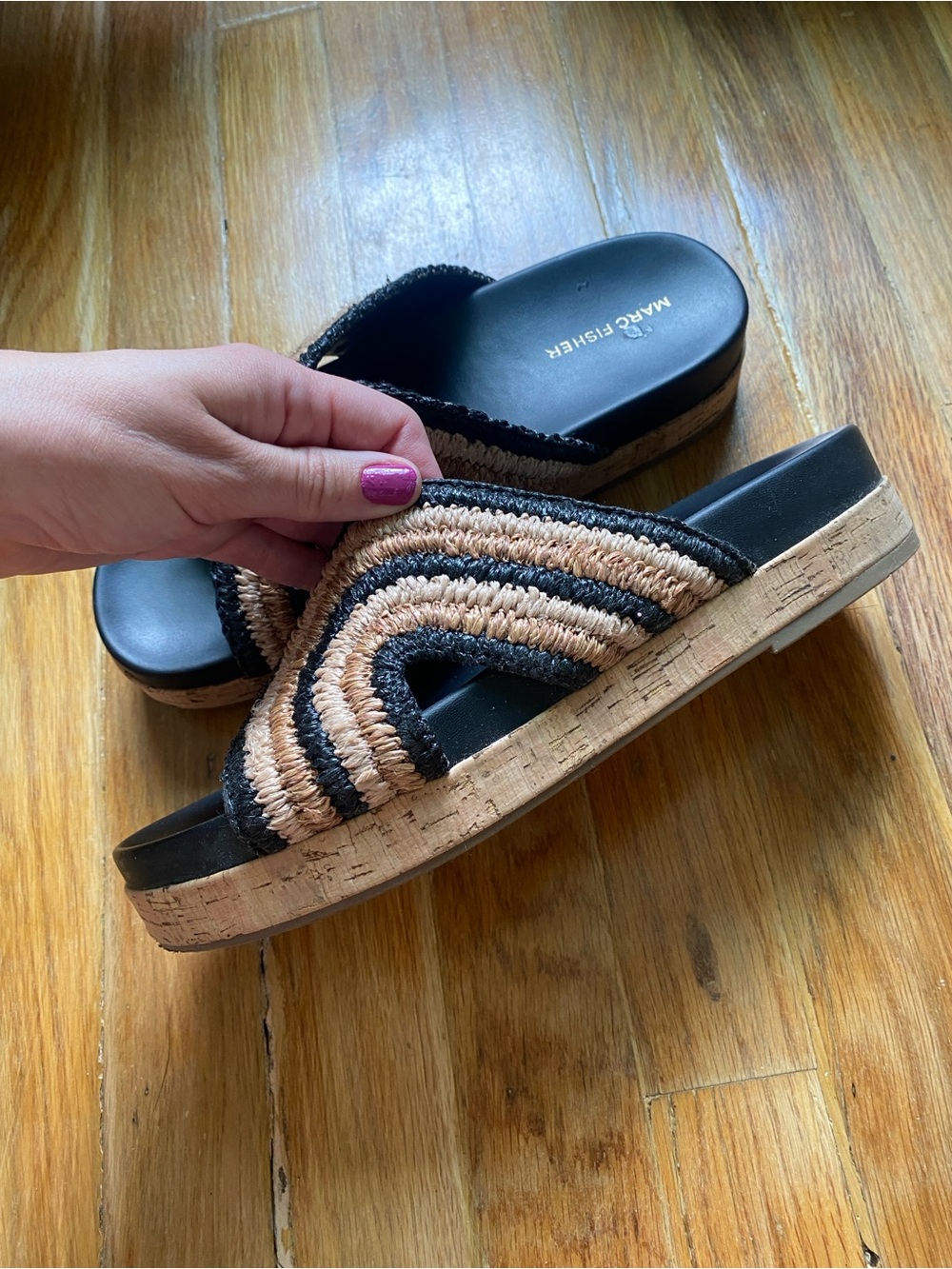 Marc Fisher platform sandal: size 9, Raffia tan and Cork - Picture 4 of 6